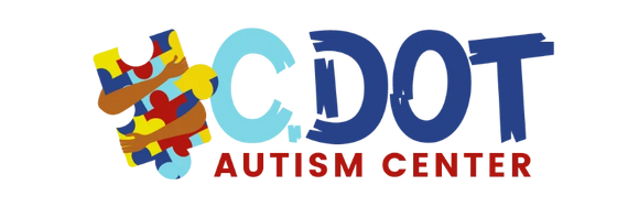 the c dot autism center logo on a black background
